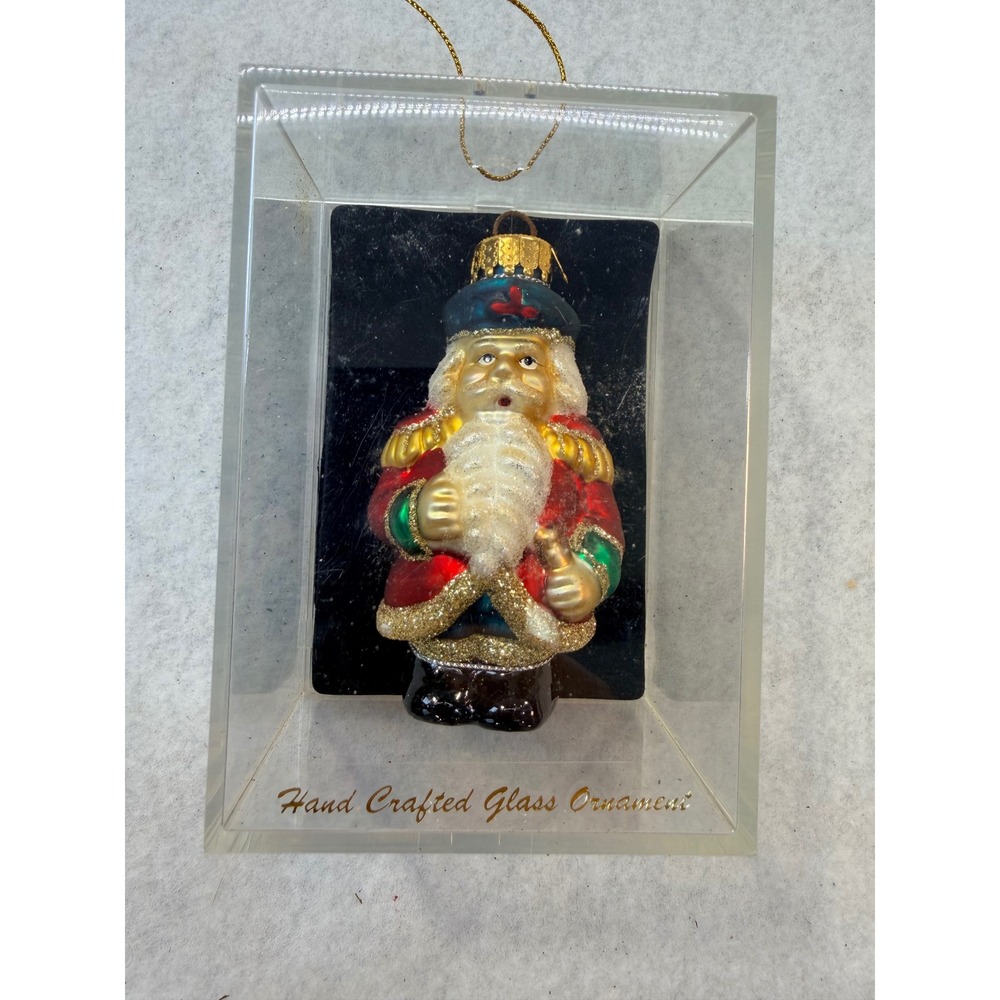 Target 2004 Hand Crafted Glass Nutcracker Christmas Ornament Red Gold Glitter